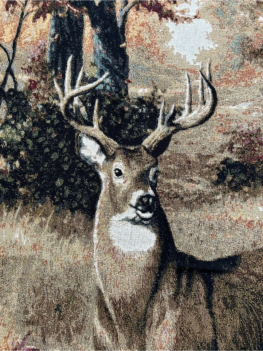 Vintage Picken 93 Buck Deer Woodland Woven Tapestry Throw Blanket